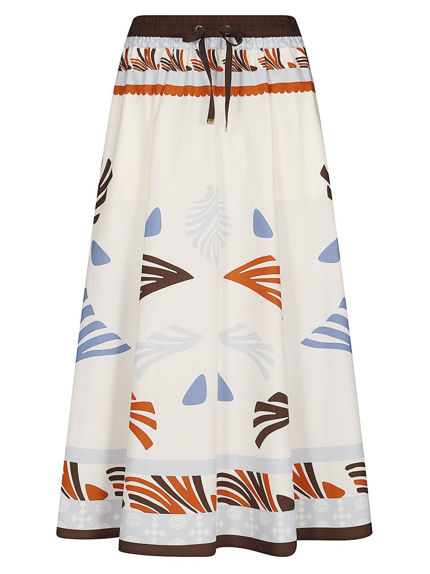 Herno Lightweight White Skirt With Abstract Print And Adjustable Waistband