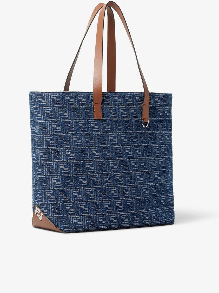 Fendi Blue Geometric Pattern Leather Accent Tote