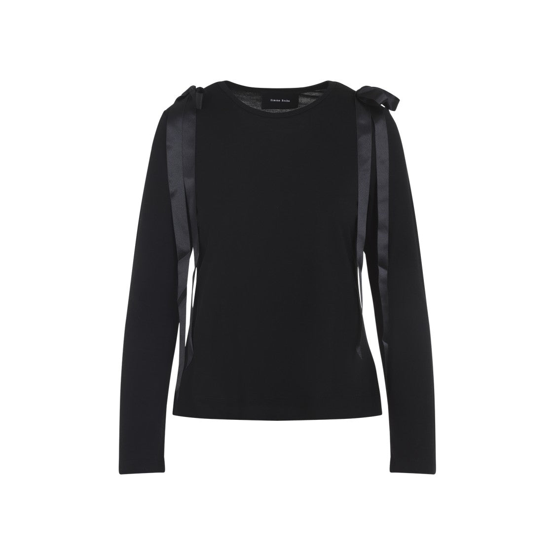 Simone Rocha Fitted Black Long-Sleeve Top With Satin Ribbon Accents