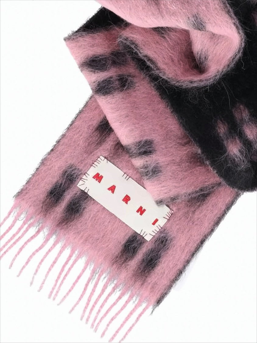Marni Checkered Patterned Scarf With Fringed Ends And Distinctive Label