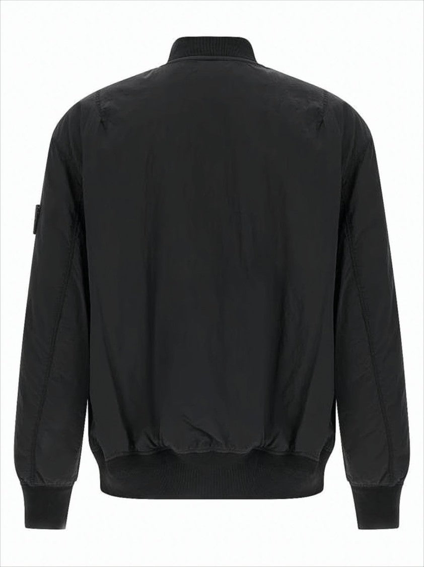 Stone Island Black Bomber Jacket With Ribbed Finishing