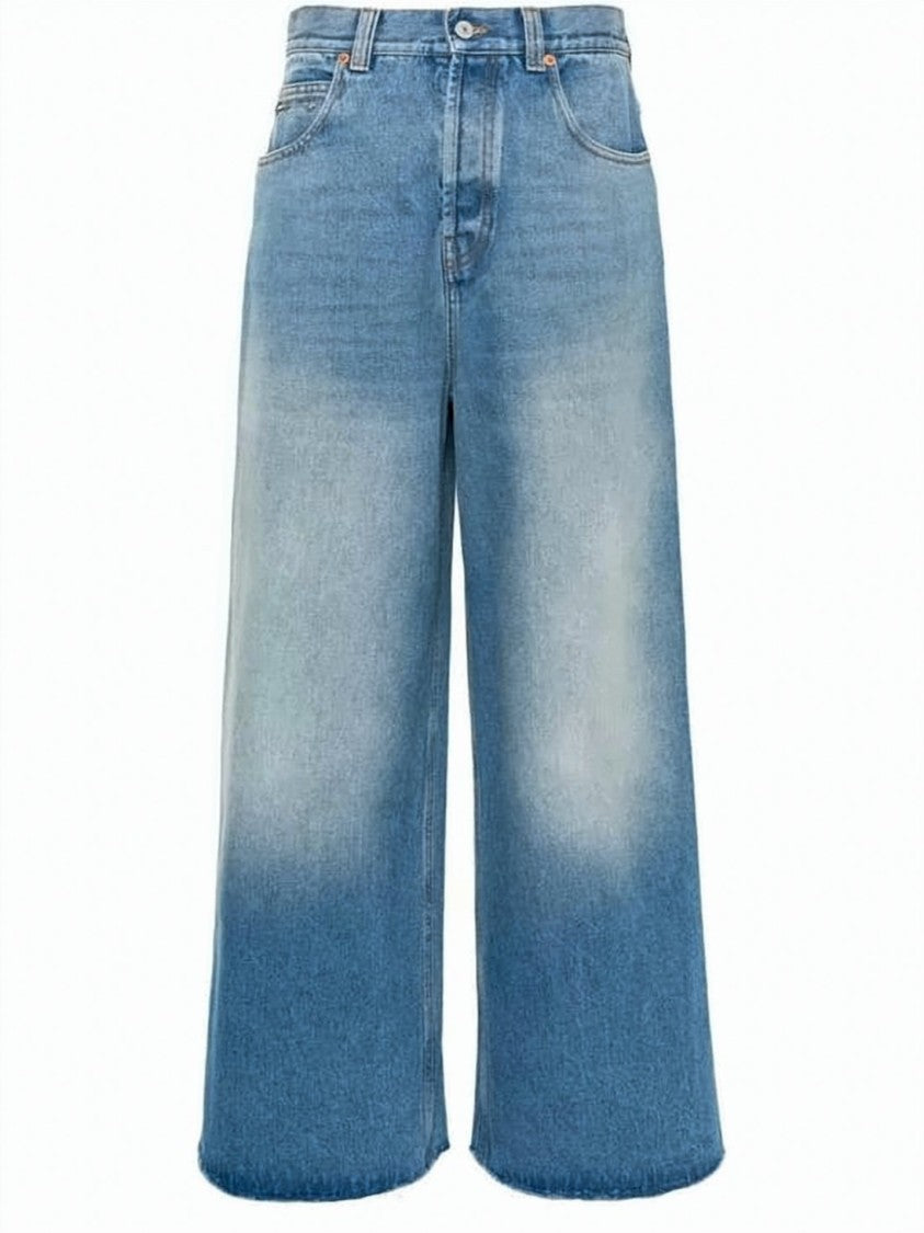 Gucci Wide-Leg Faded Blue Denim Pants With High Waist