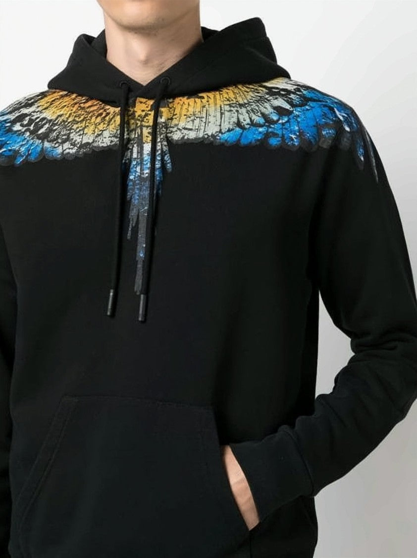 Marcelo Burlon Wing-Graphic Cotton Hoodie With Drawstring Hood