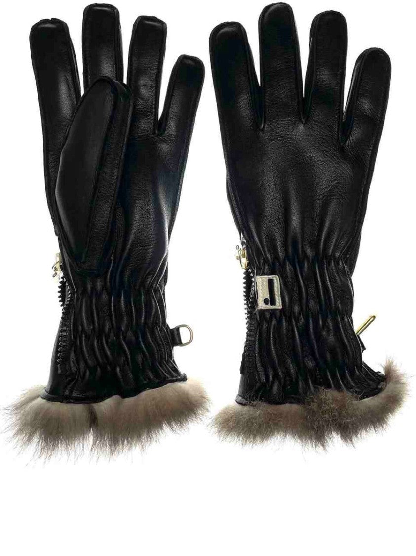 Restelli Black Nappa Opossuy Ruched Gloves