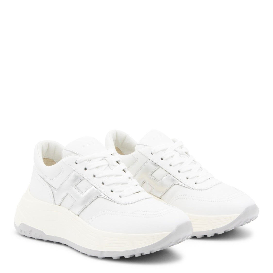 Hogan White And Silver Leather Sneakers