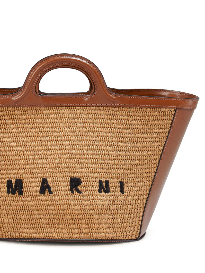 Marni Trapezoidal Structured Bag With Woven Natural Fiber Panels