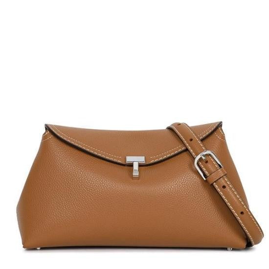 Totême Textured Leather Shoulder Bag With Metallic T-Clasp
