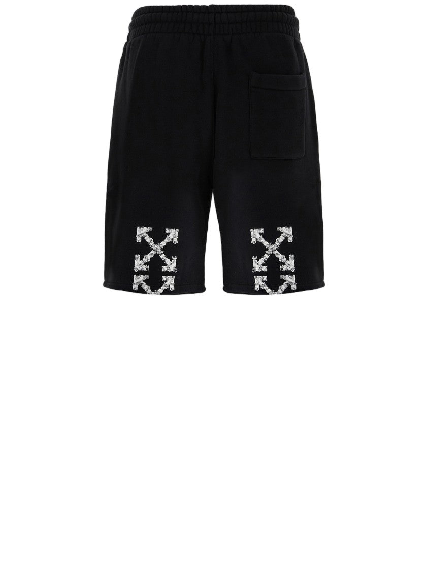 Off-White Heraldic Arrow Cotton Shorts With Elastic Waistband And Functional Pockets