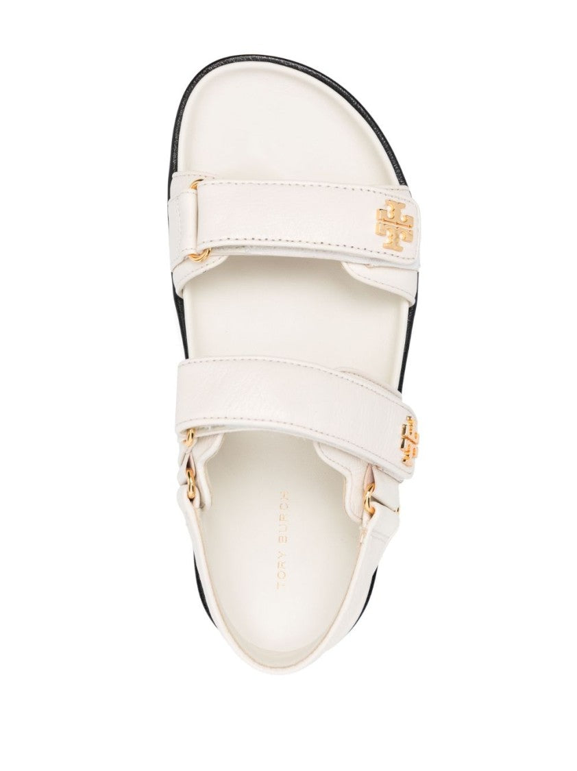 Tory Burch Ivory Sandals With Adjustable Straps And Gold-Tone Accents