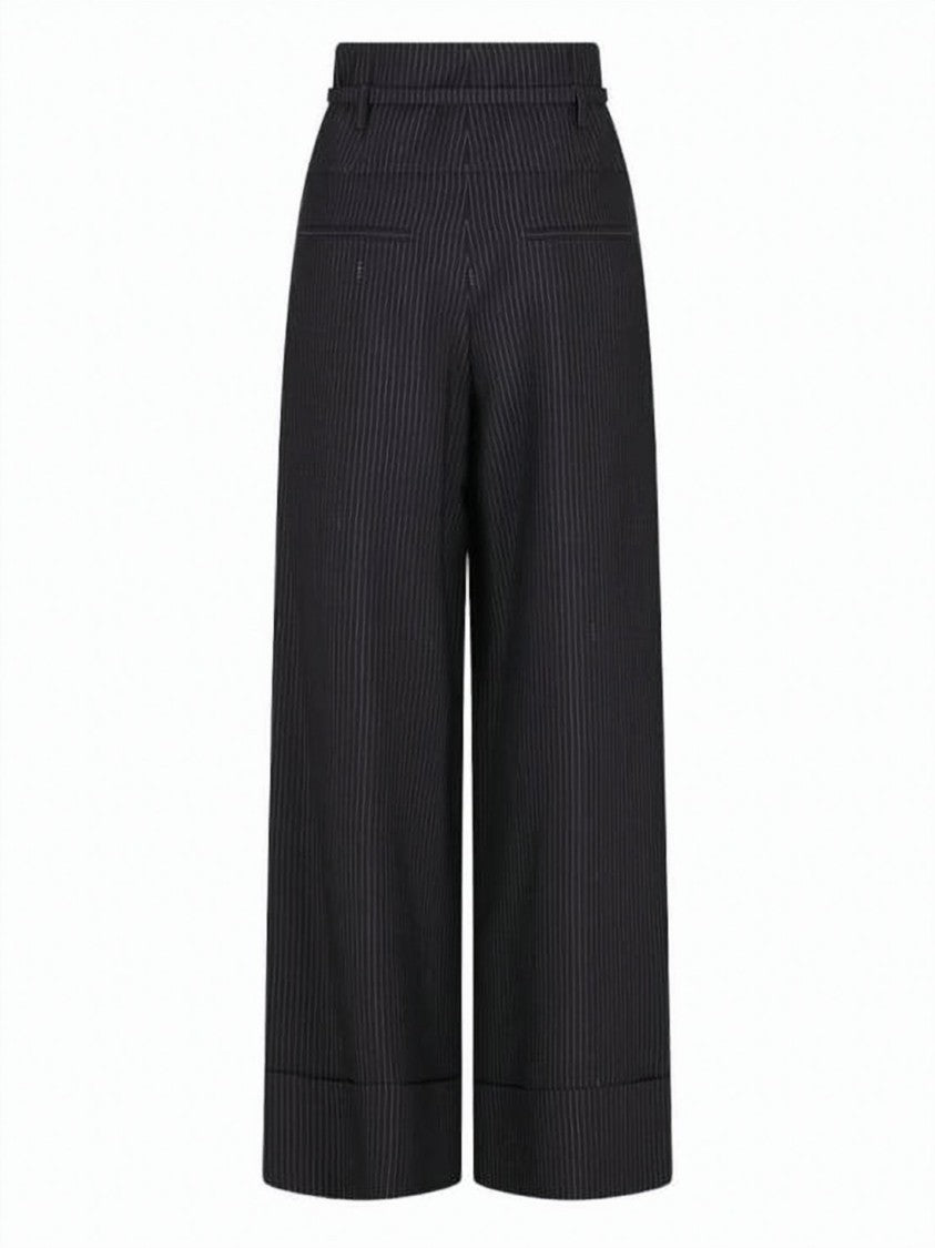 Fendi Pinstripe Wide-Leg Wool Blend Trousers With Logo Buckle