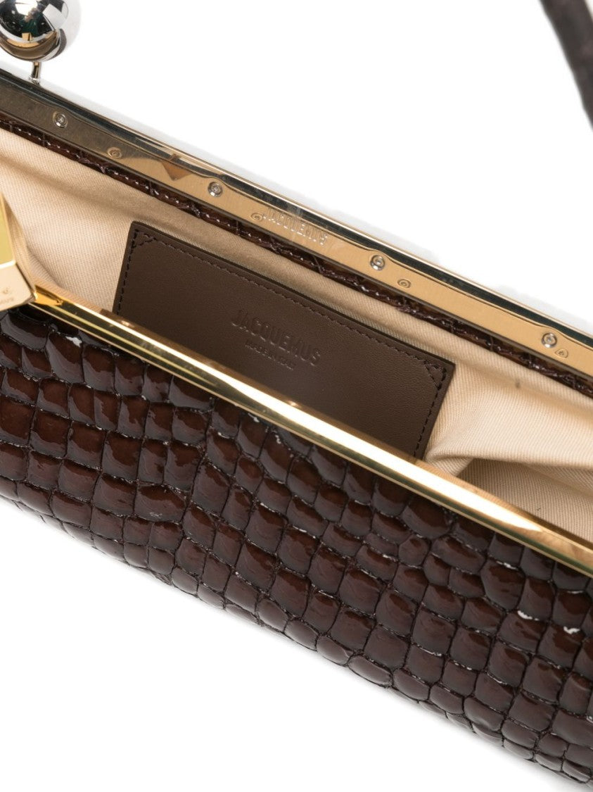 Jacquemus Glossy Crocodile-Embossed Handbag With Metallic Clasp
