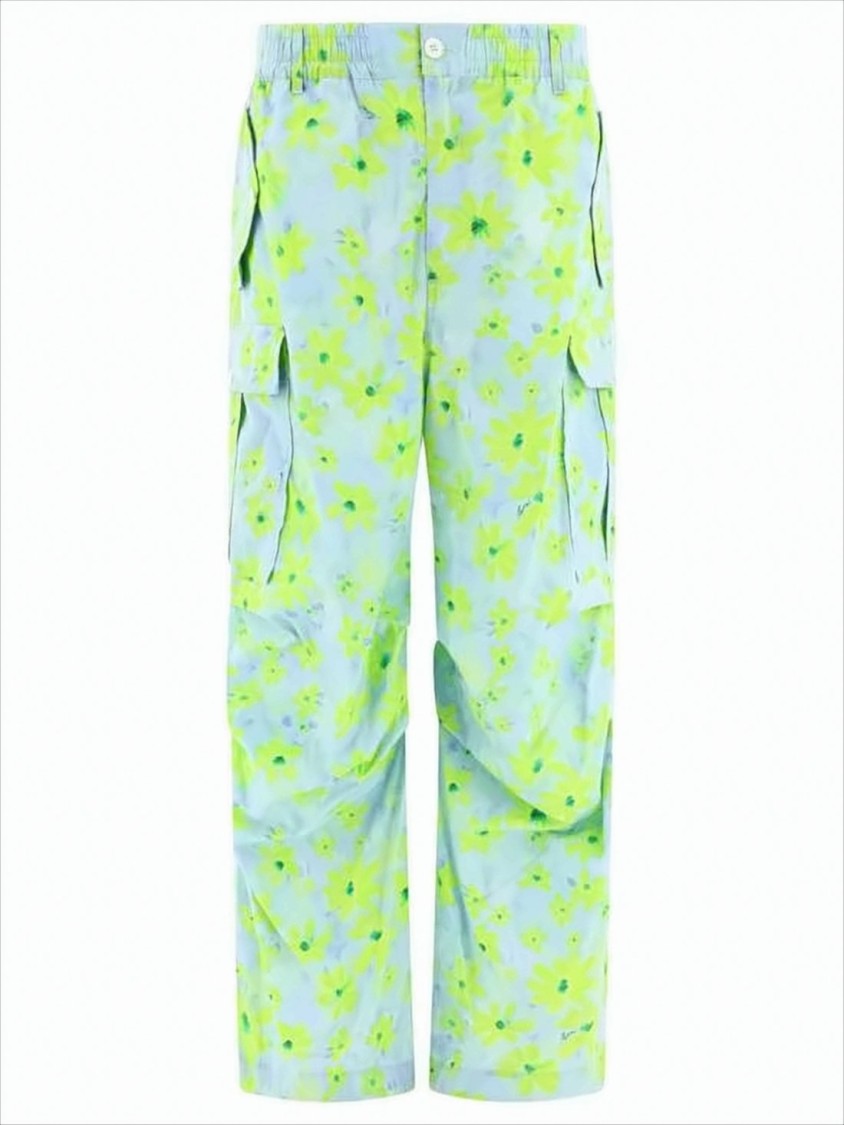 Marni Relaxed Fit Light Blue Floral Print Pants