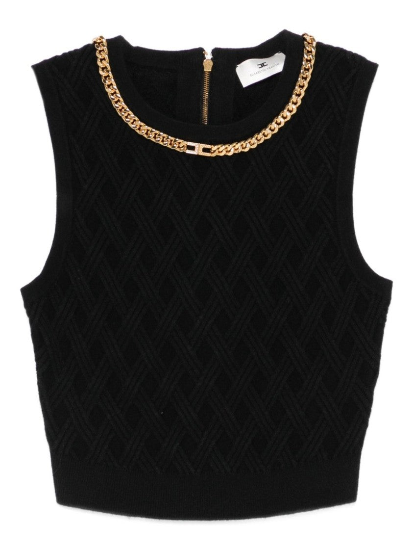 Elisabetta Franchi Knit Crop Top With Diamond Pattern