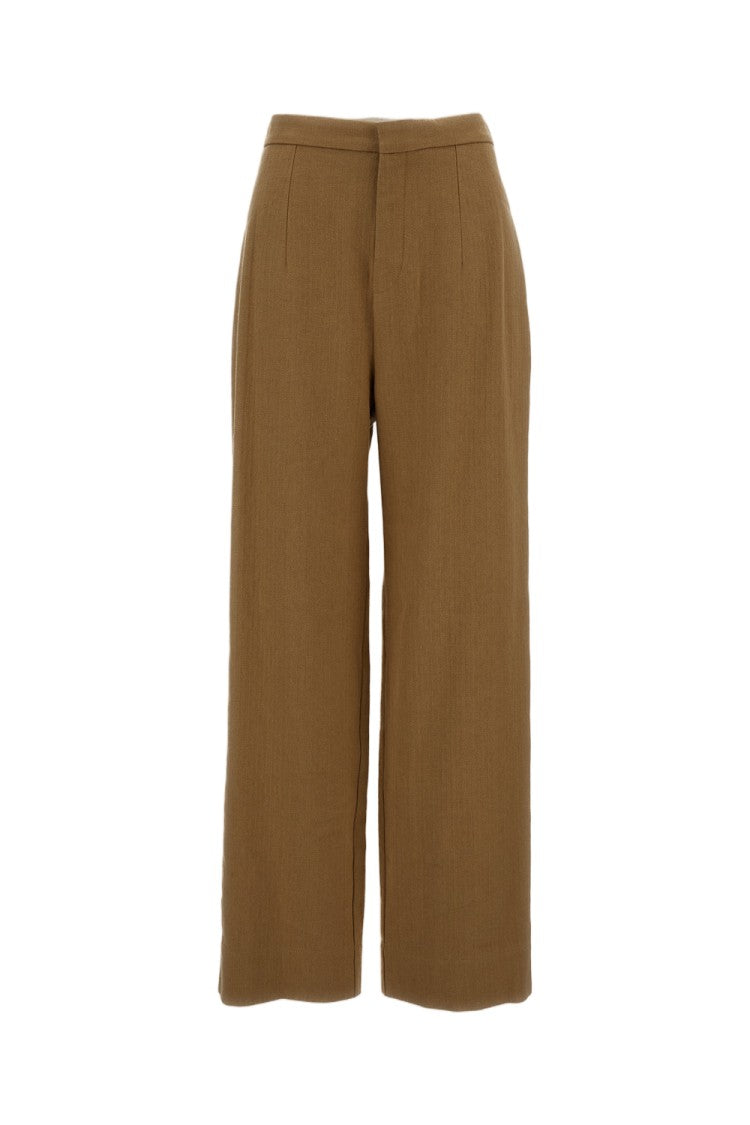 Jejia Herringbone Patterned Linen-Blend Trousers With High-Waisted Silhouette