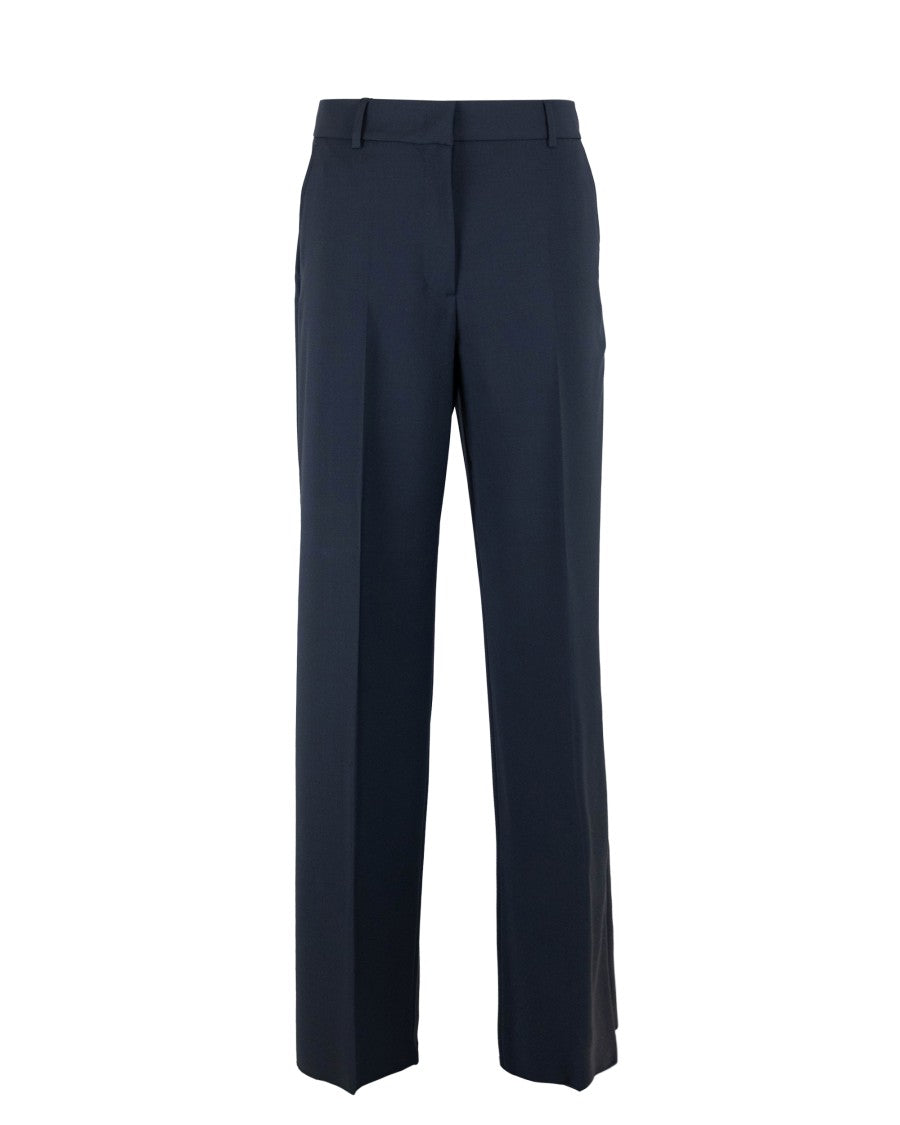Max Mara Navy Palazzo Virgin Wool Wide-Leg Pants