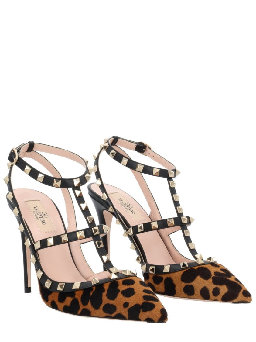 Valentino Garavani Leopard Rockstud Leather Pointed Ankle Pumps