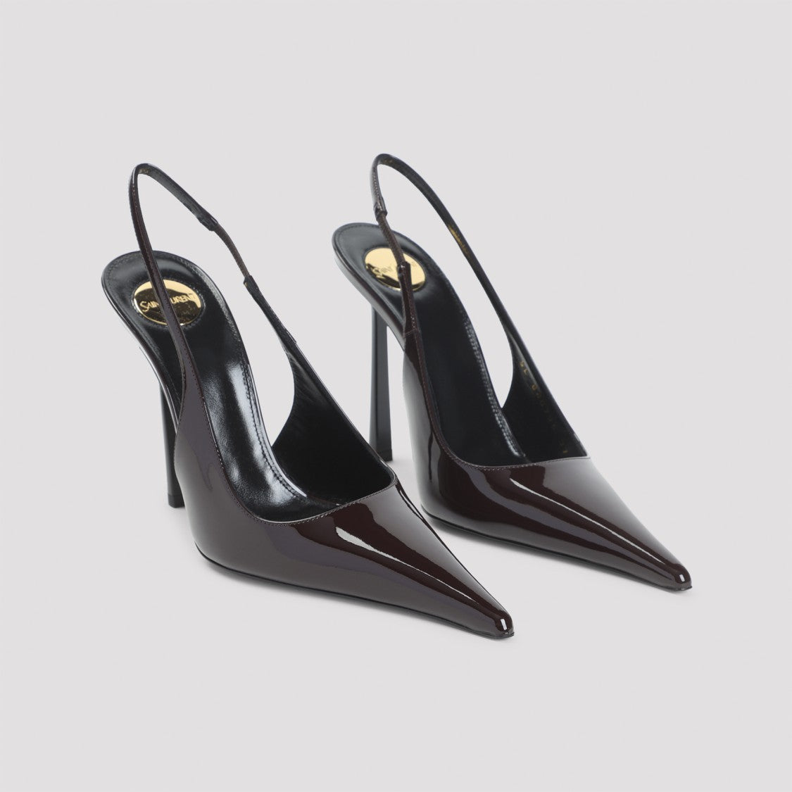 Saint Laurent Brown Calf Leather Slingback Pumps With 11Cm Heel