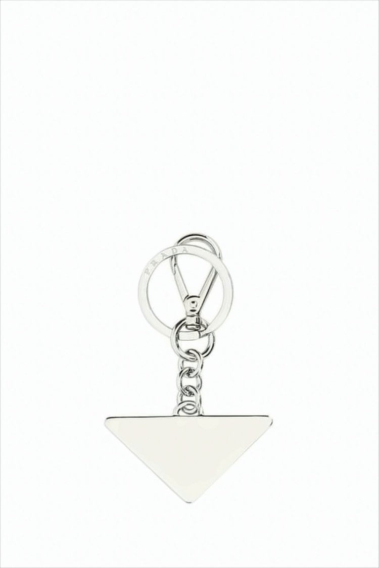 Prada Triangular Pendant Keyring With Polished Metal Finish