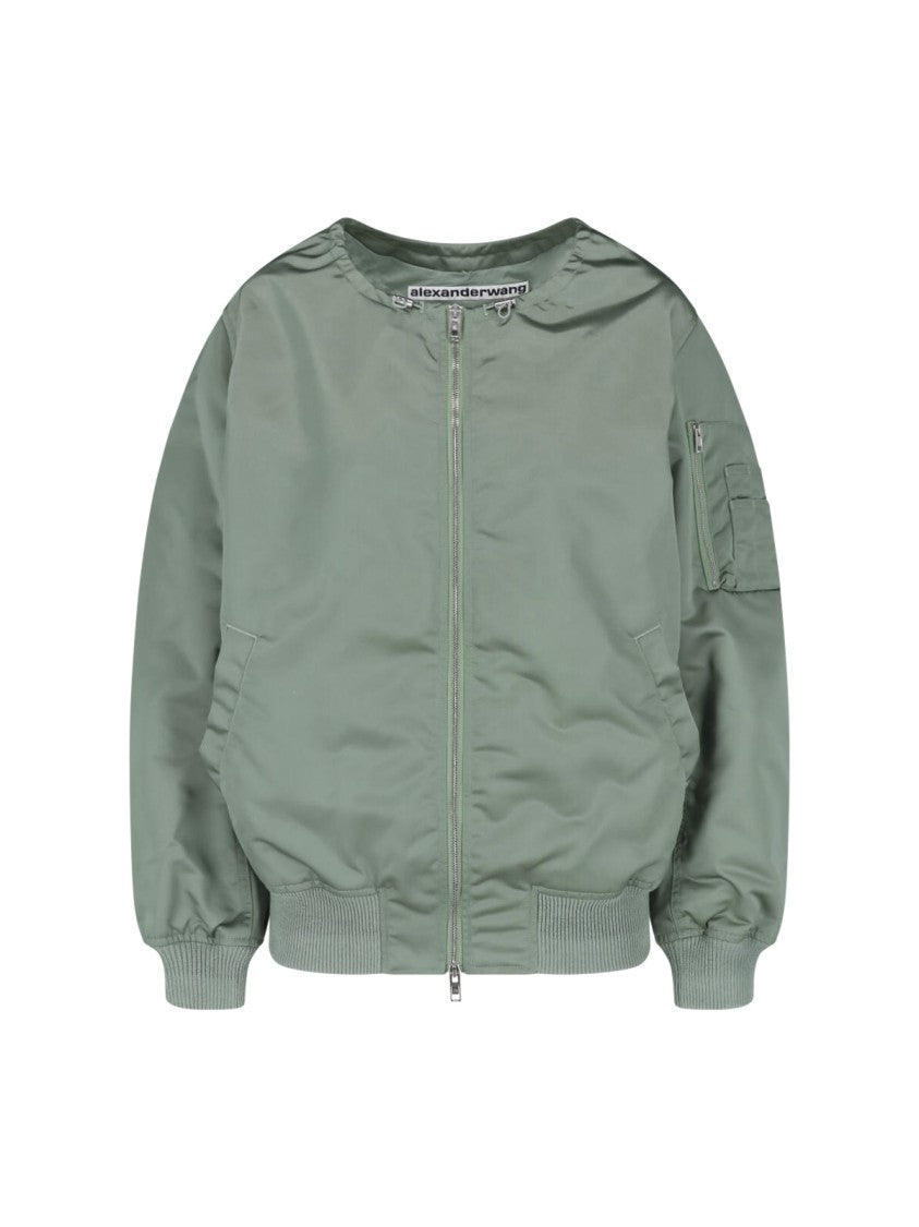 Alexander Wang Green Drawstring Collar Bomber Jacket