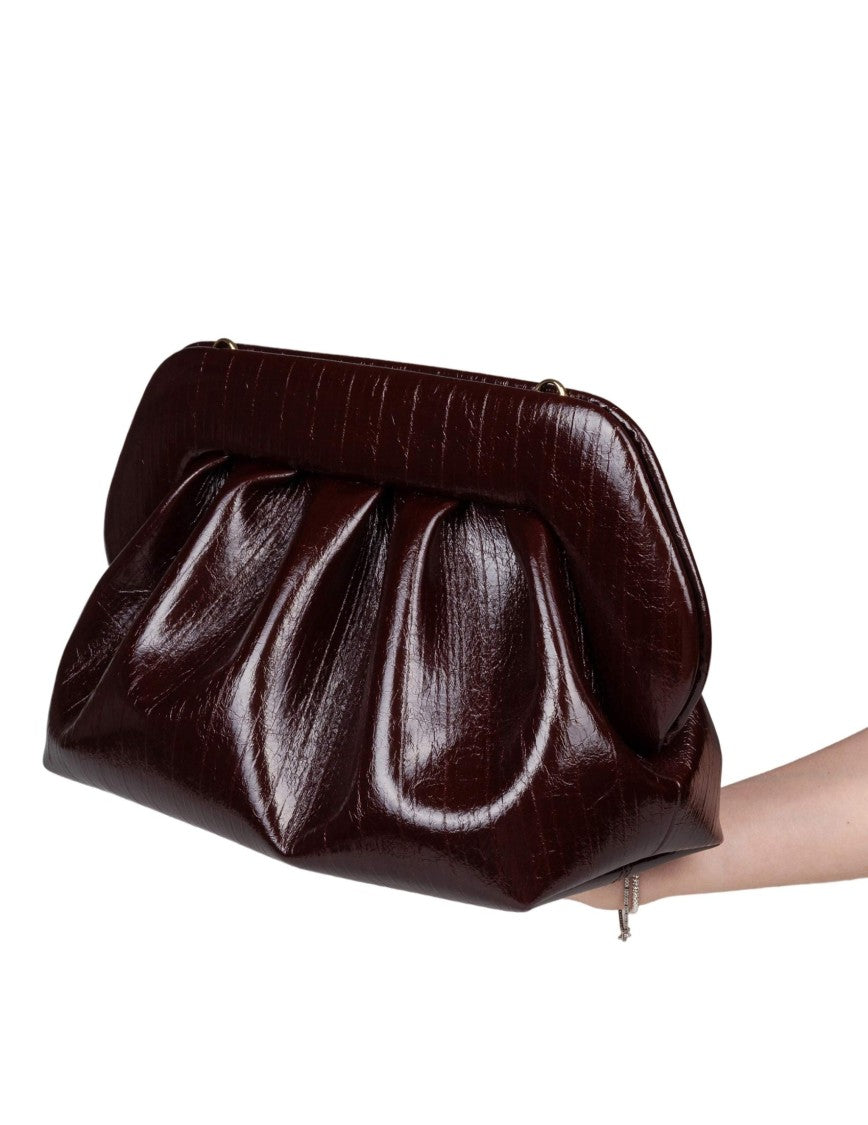 Themoirè Chocolate Striped Faux Leather Handbag With Adjustable Strap And Eco-Friendly Lining