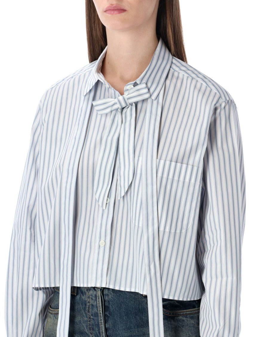 Prada Striped Poplin Short Shirt With Scarf Collar