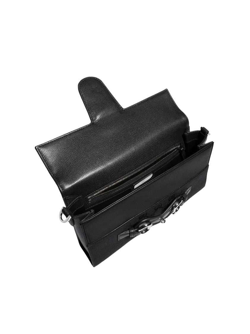 Gucci New Horsebit Black Gg Canvas Shoulder Bag