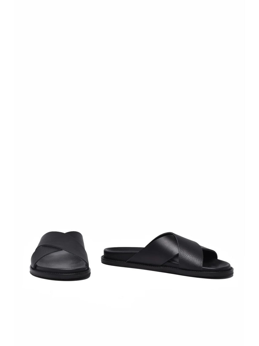 Max Mara Black Crisscross Leather Slide Sandals