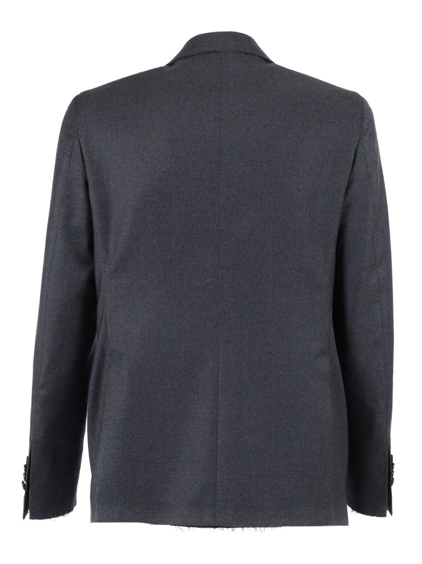 Brando-Lubiam Double-Breasted Virgin Wool Blend Jacket With Raw-Edge Finish