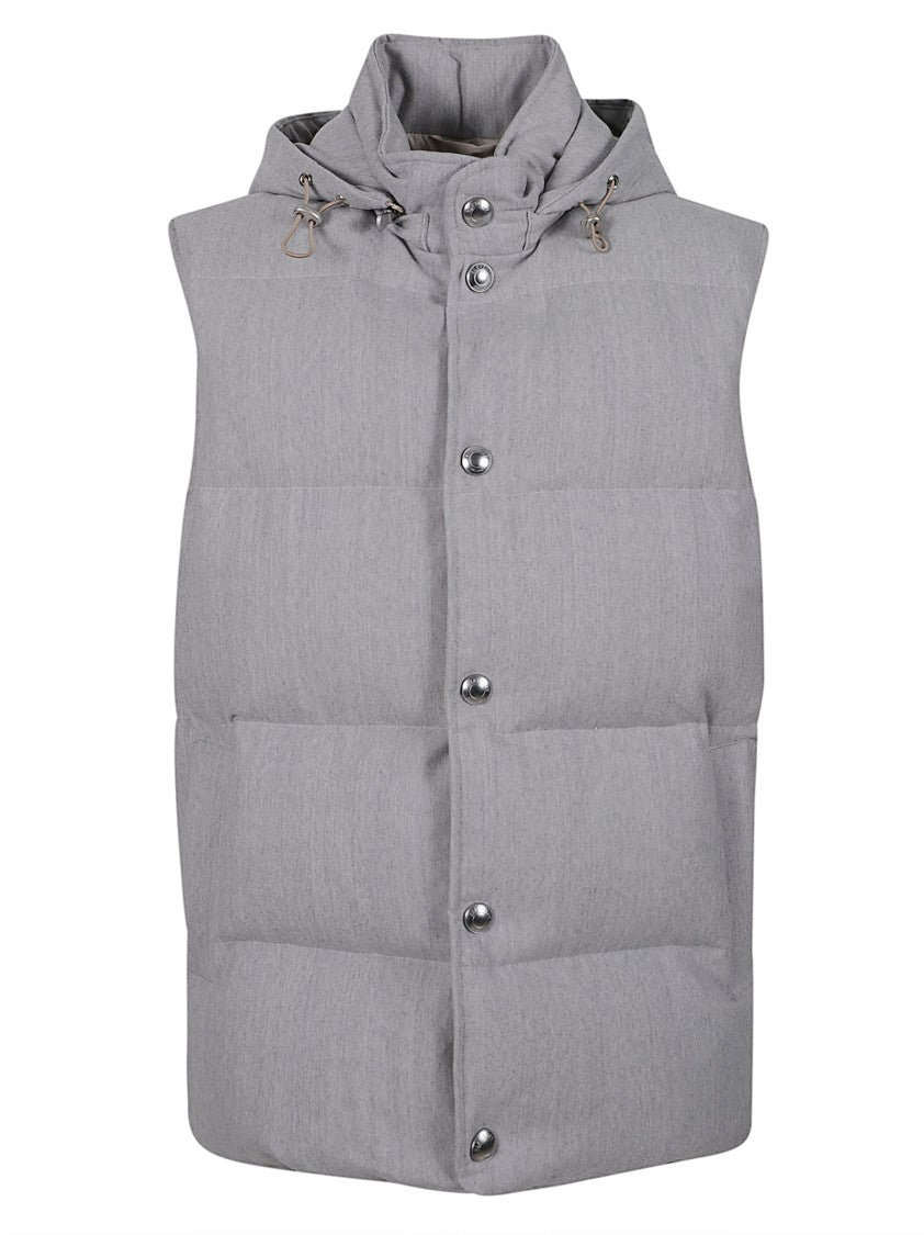 Eleventy Quilted Hooded Vest In Bistretch Wool Flannel