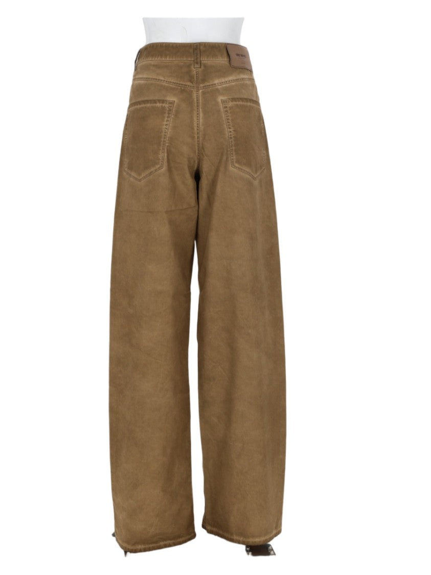 Uma Wang Brown Ball Stitching Detail Cotton Wide-Leg Pants