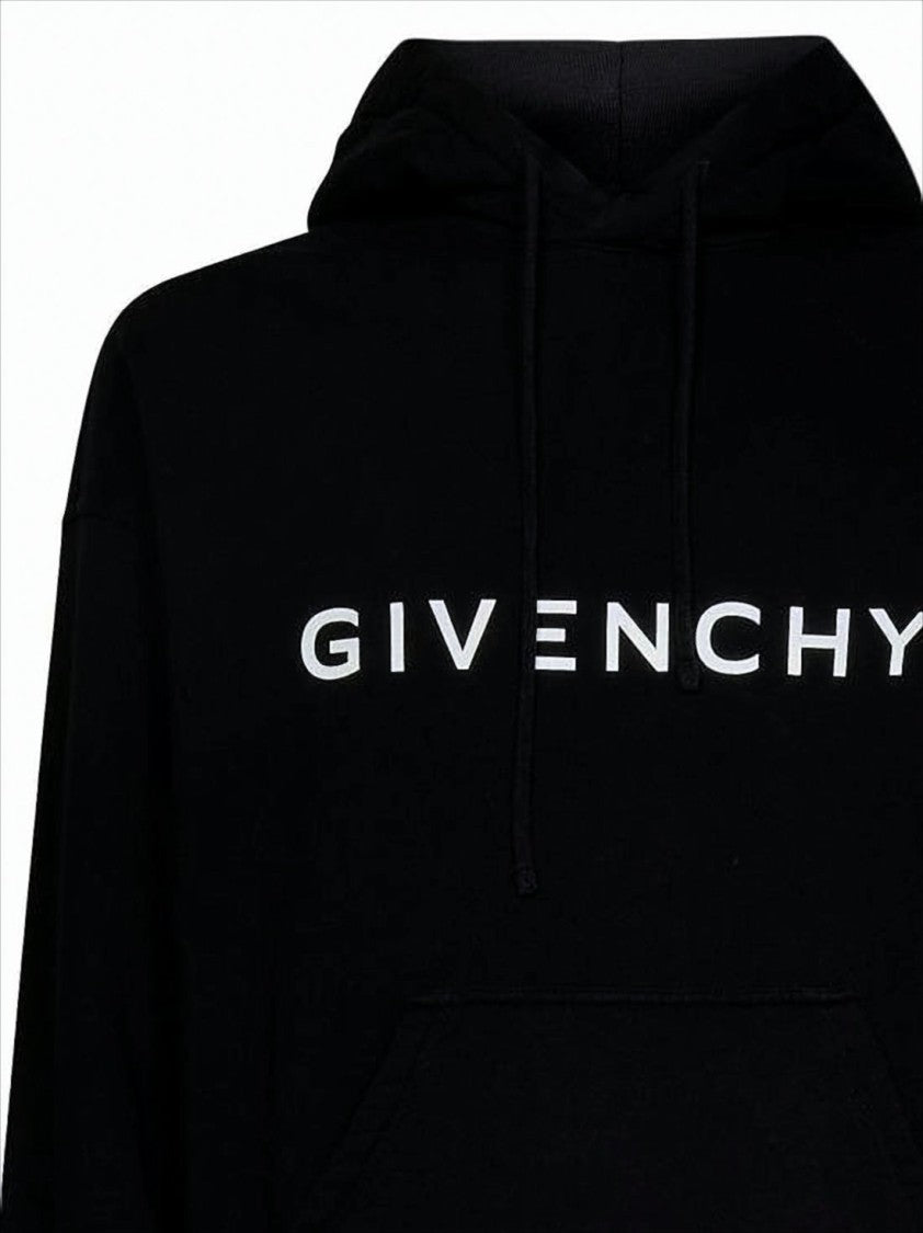 Givenchy Black Cotton Hoodie With Bold Logo And Adjustable Drawstring