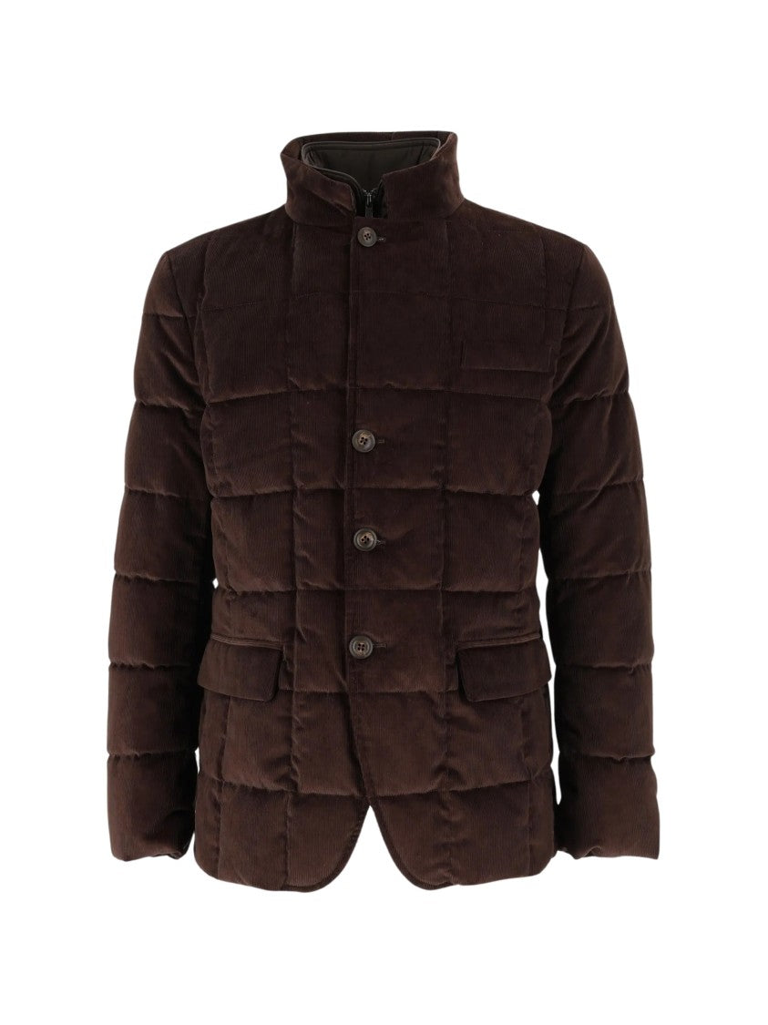 Fay Brown Corduroy Quilted Jacket With High Neck And Flap Pockets