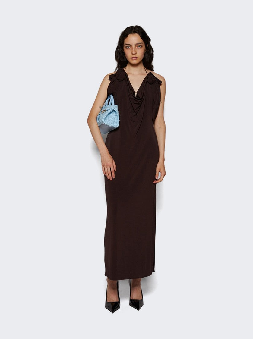 Magda Butrym Draped Cowl Neck Midi Dress Brown