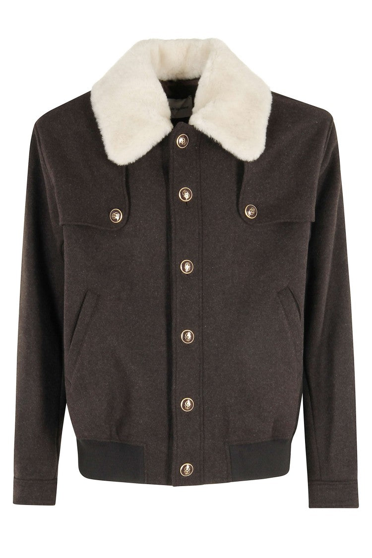 Drôle De Monsieur Brown Wool Blouson Jacket With Removable Fur Collar