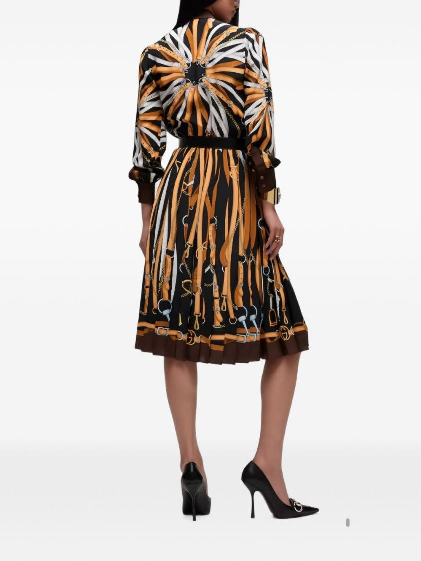 Gucci Equestrian Print Bow Neck Silk Midi Dress