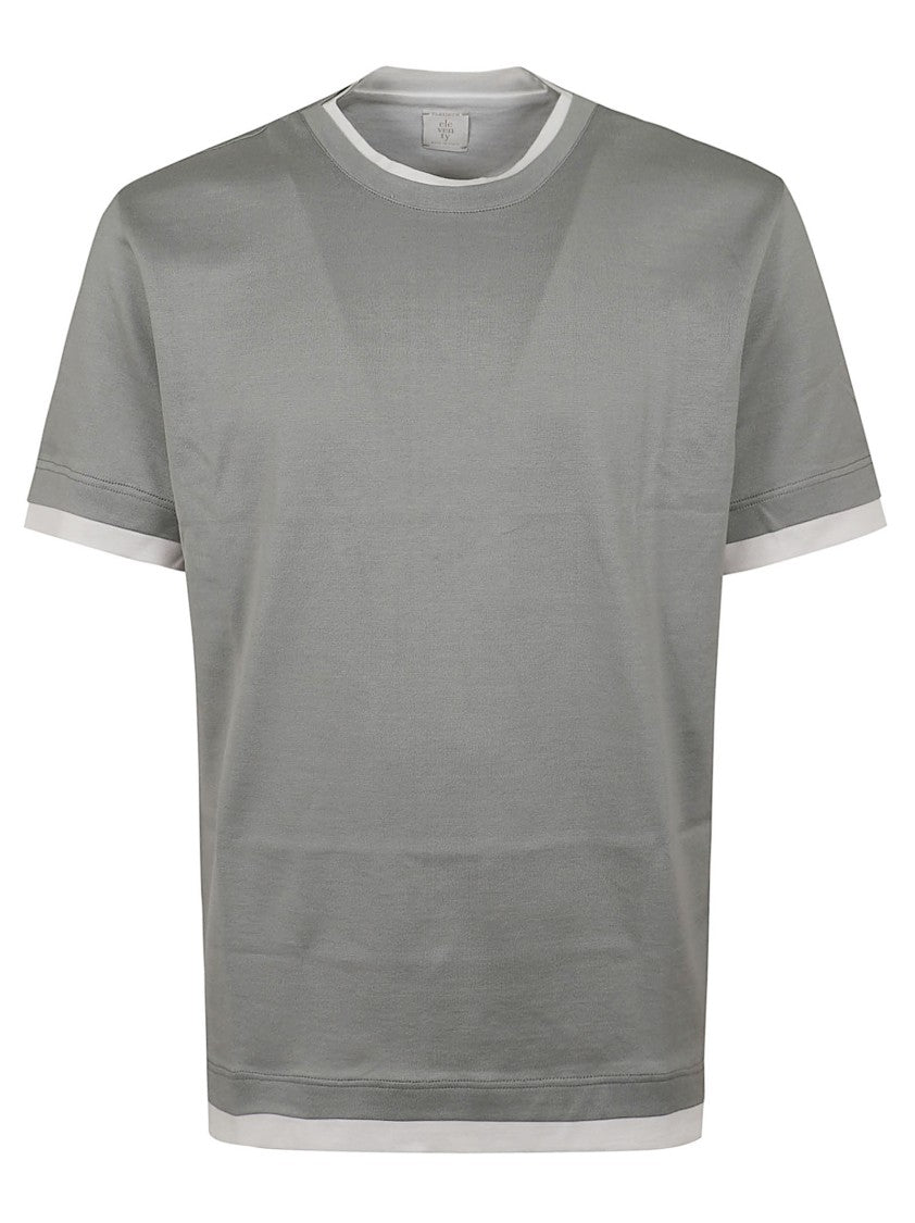 Eleventy Giza Cotton Jersey Crewneck T-Shirt With Contrast Trimming