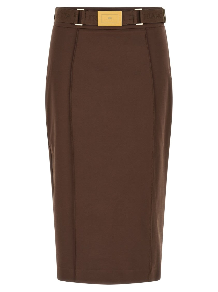 Elisabetta Franchi Belted Midi Skirt With Ribbed Detailing