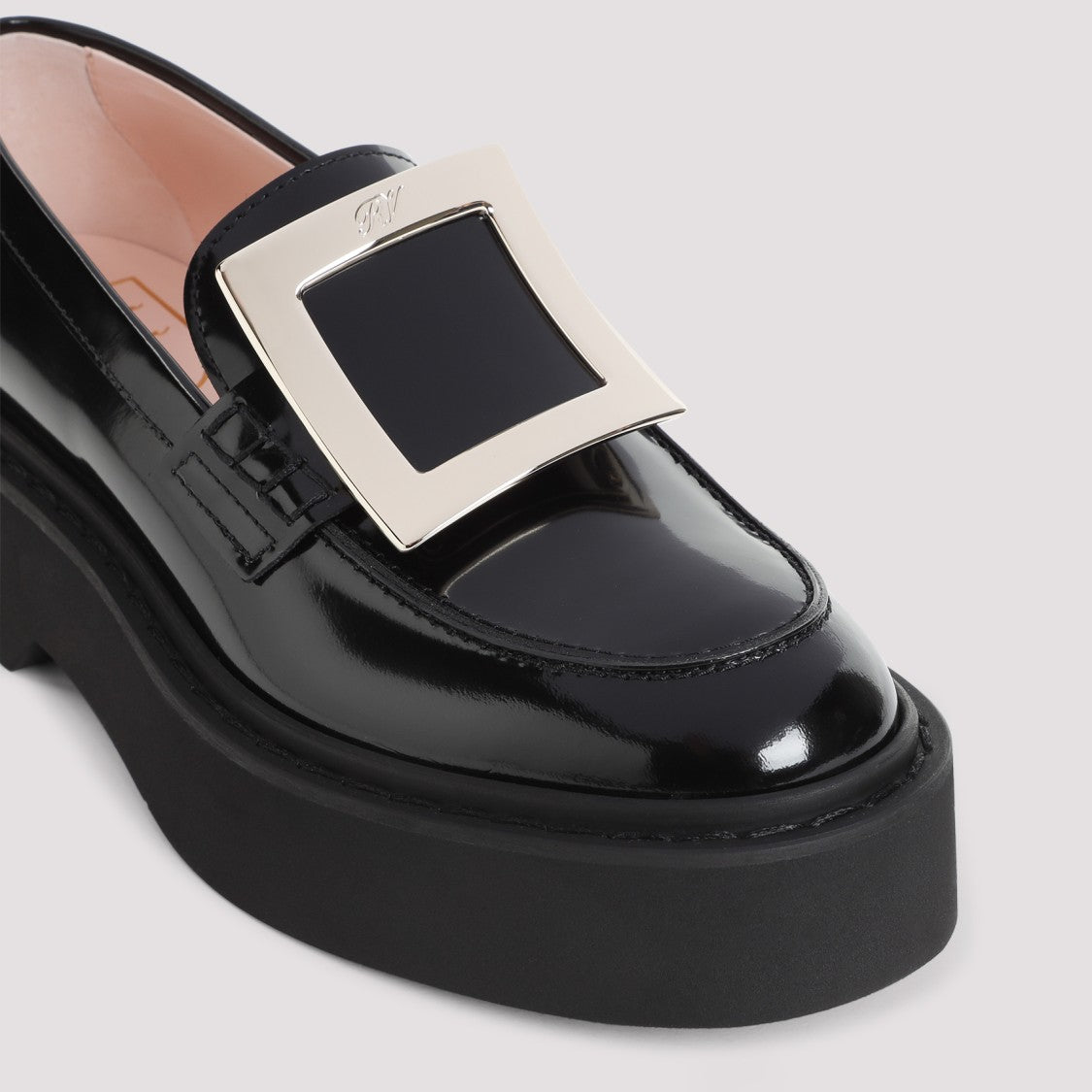Roger Vivier Black Calfskin Rangers High Metal Loafer