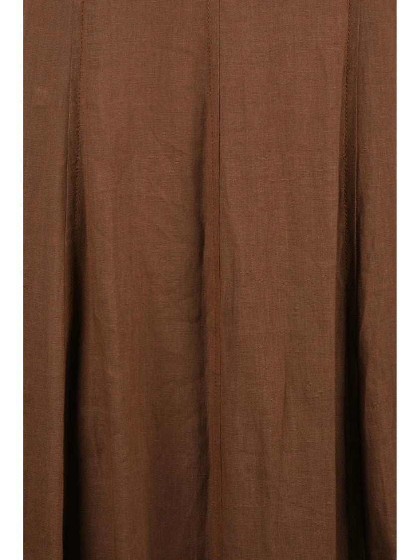 Eleventy Brown Long Flared Linen Dress
