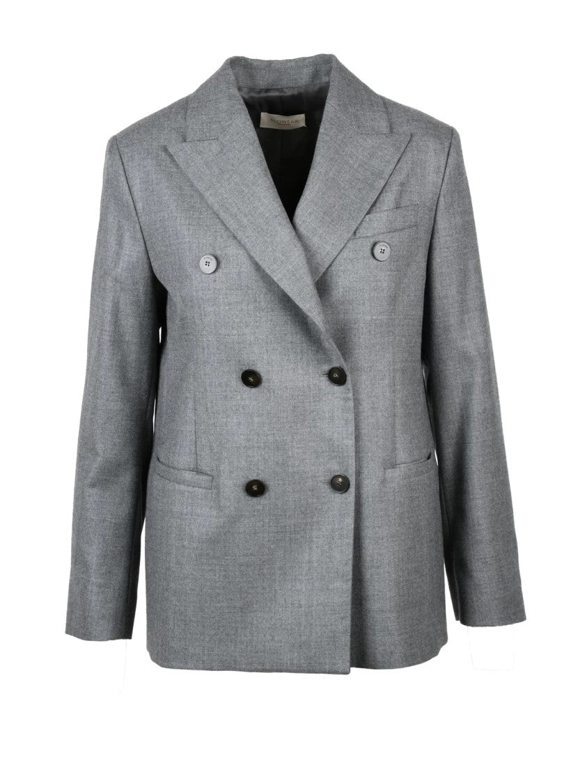Slowear Grey Double-Breasted Tailored Virgin Wool Blazer