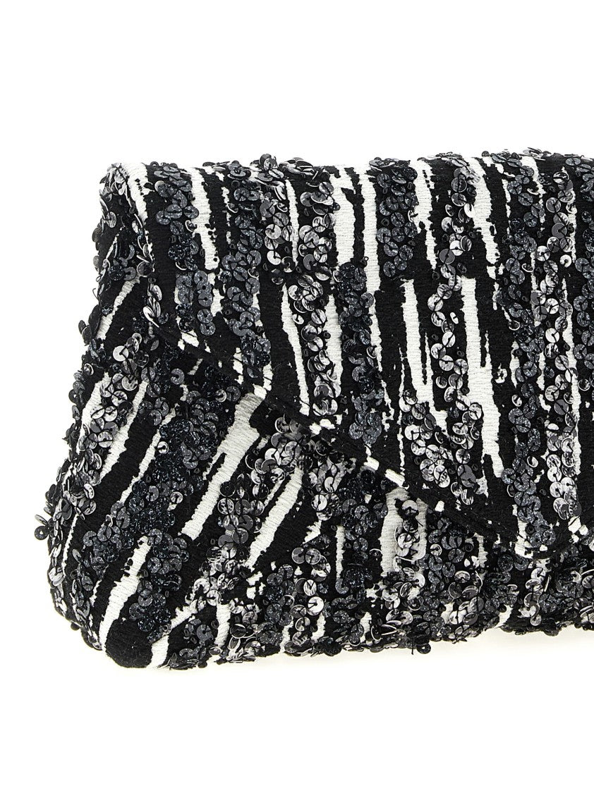 Dries Van Noten Two-Tone Pleated Jacquard Clutch With Sequin Detail