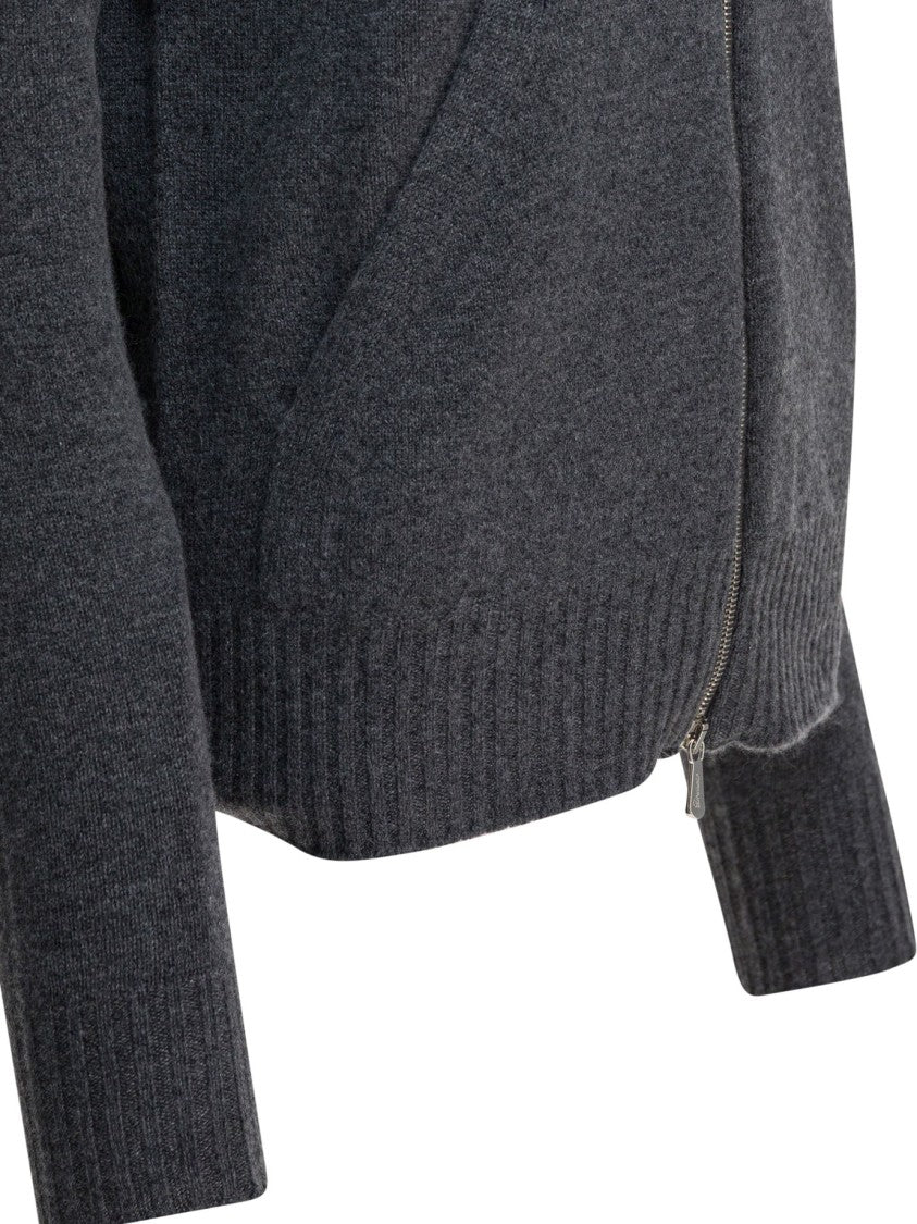 Drumohr Pull-On Grey Cashmere Knitwear With Hood
