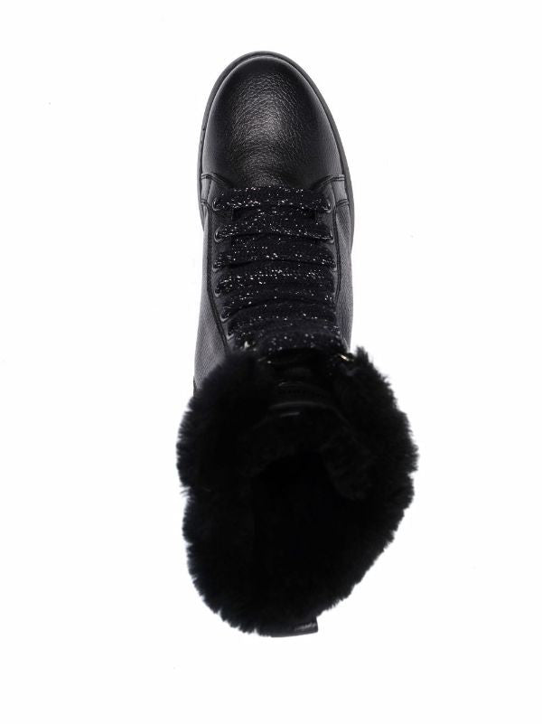 Baldinini Smooth Black Leather Ankle Boots With Textured Finish And Plush Lining