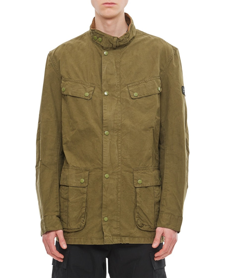 Barbour Regular Fit Green Jacket With Ribbed Velvet Collar