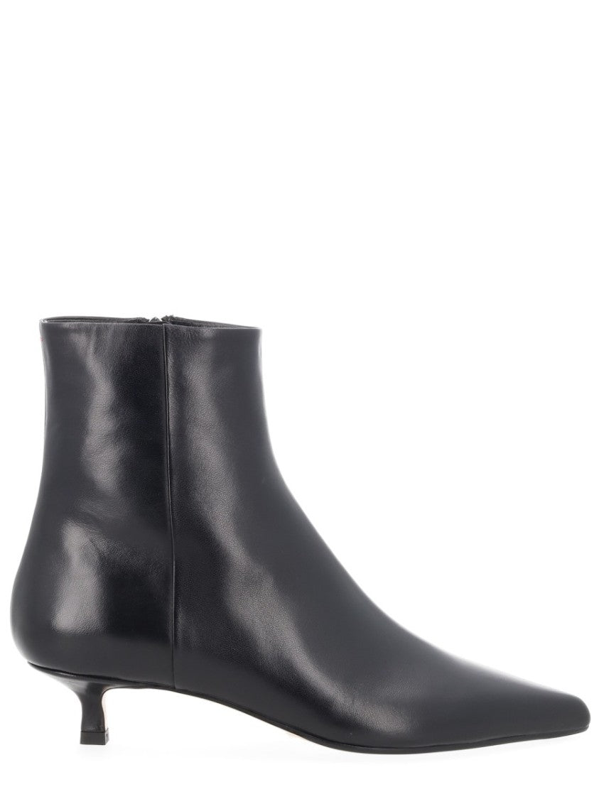 Aeydē Black Nappa Leather Kitten Heel Ankle Boots