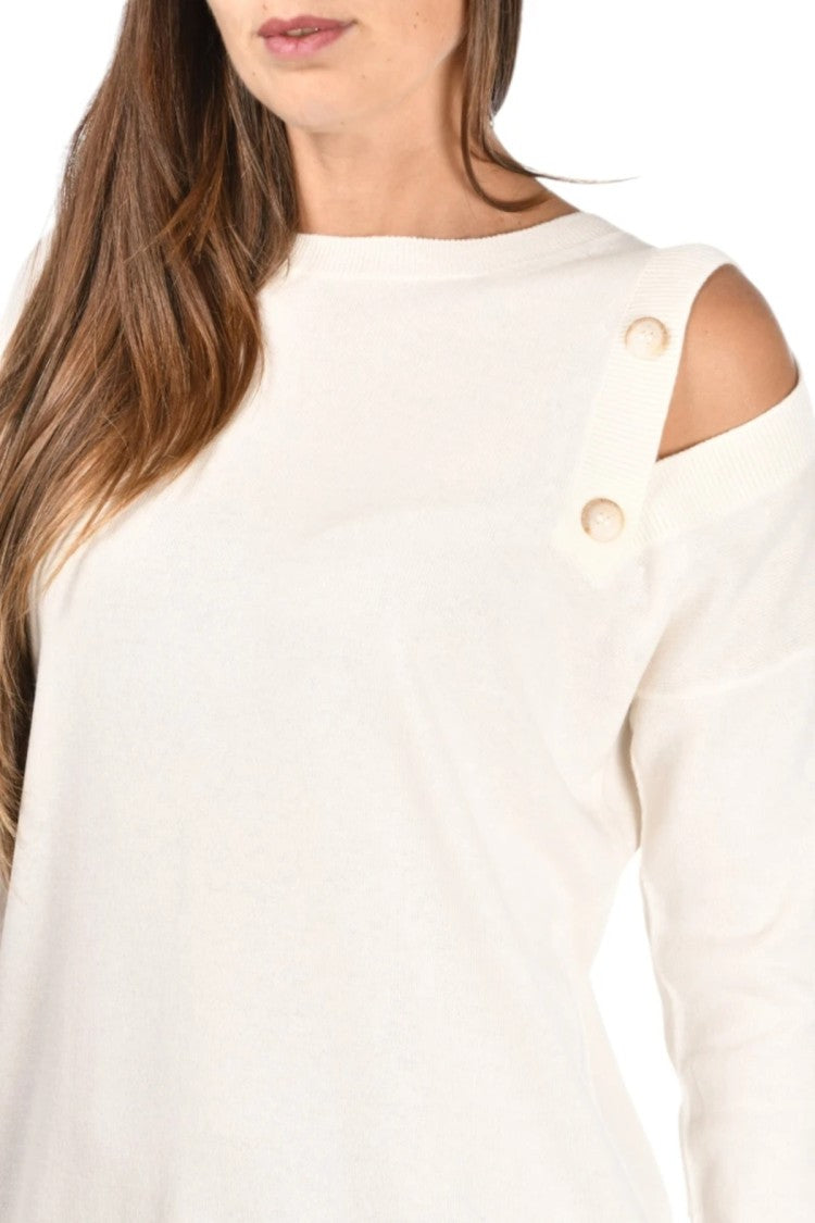 Paolo Fiorillo Capri Cashmere-Blend Sweater With Open Shoulder Detail