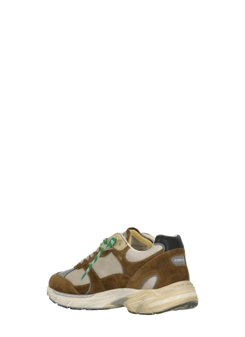 Crime London Brown Fugitive 9094 Mesh Inserts Leather Sneakers