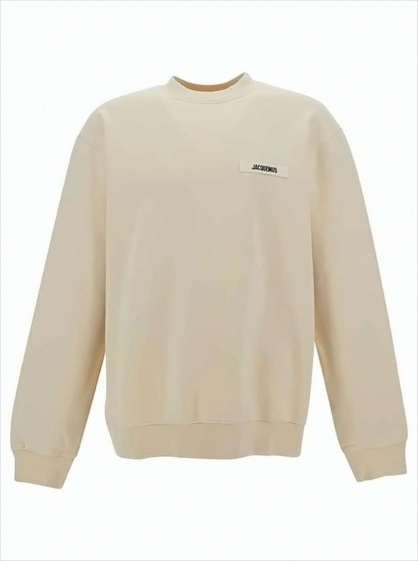Jacquemus Beige Long-Sleeve Crewneck Sweatshirt With Minimalist Patch