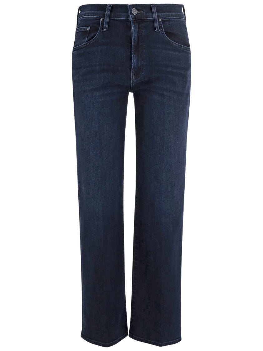 Mother Dark Denim Washed Stretch Cotton-Blend Jeans