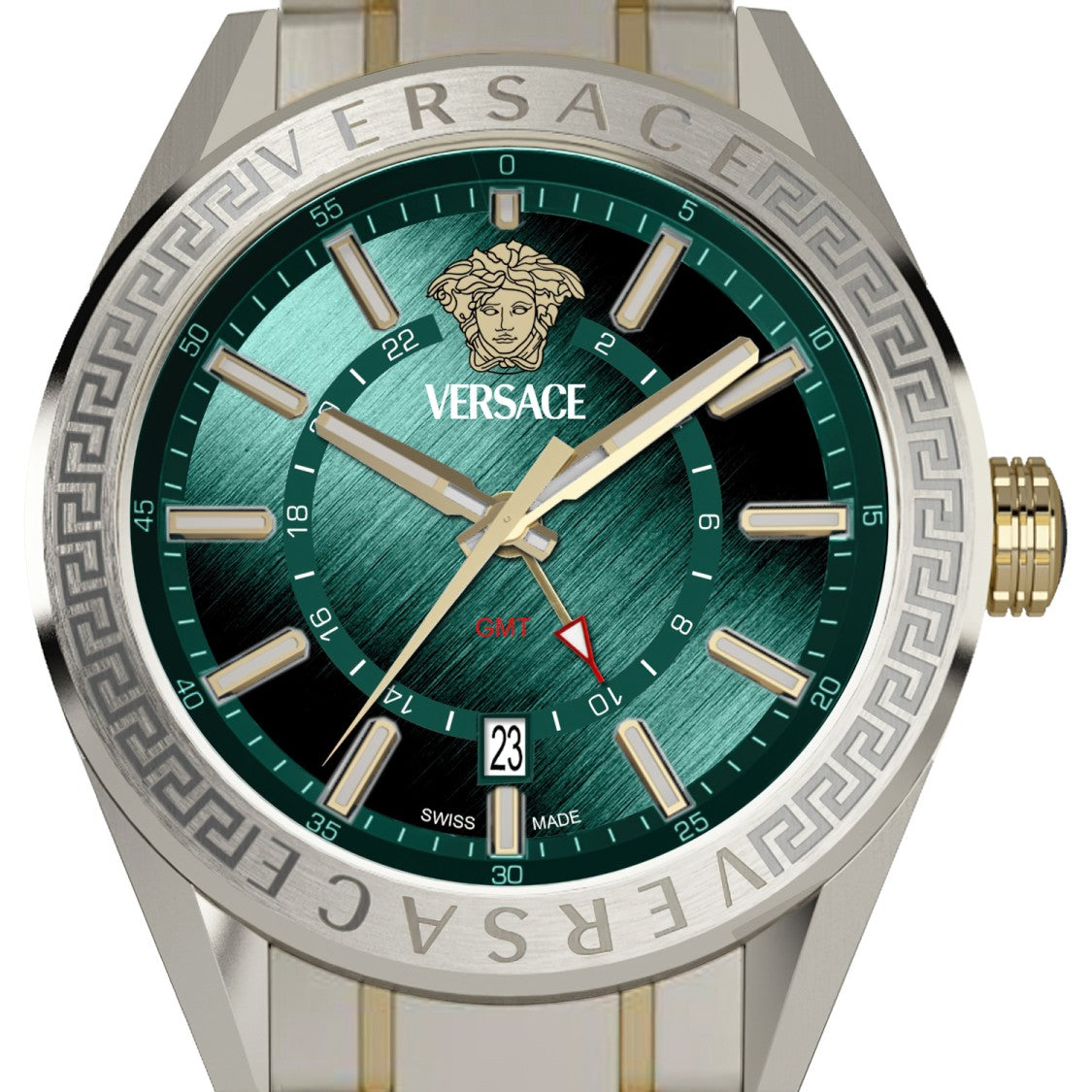 Versace Versace Swiss-Made V-Code Gmt Watch With Two-Tone Bracelet